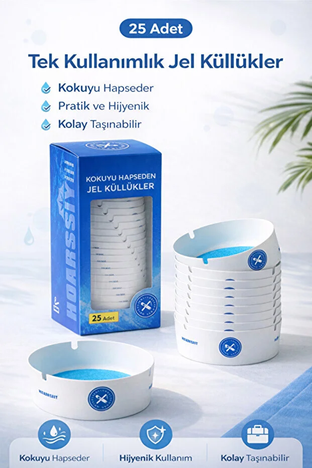 25 Adet Tek Kullanımlık Kül Tablası Kokusuz Taşınabilir Pratik Jel Küllük Seti Ofis Kafe Ev